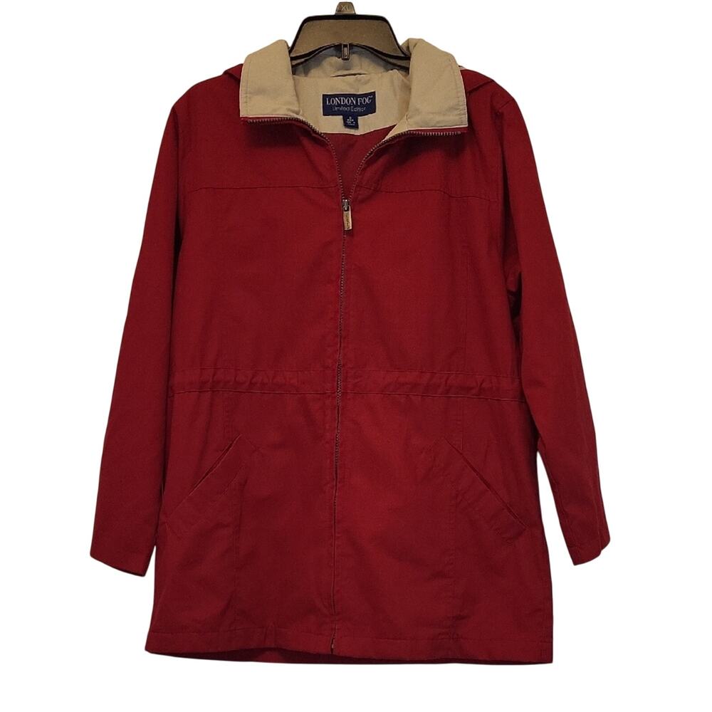 London Fog Women’s Size S Red Utility Jacket Rain Coat Hooded Lightweight Zip